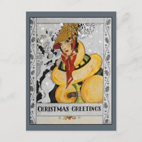 Retro Flapper Christmas Greeting Holiday Postcard