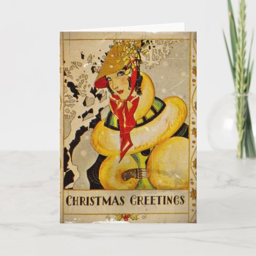 Retro Flapper Christmas Greetings Holiday Card