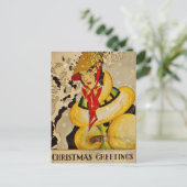 Retro Flapper Christmas Greetings Holiday Postcard (Standing Front)