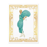 Retro Flapper Teal Feather Dress Vintage Art Postcard