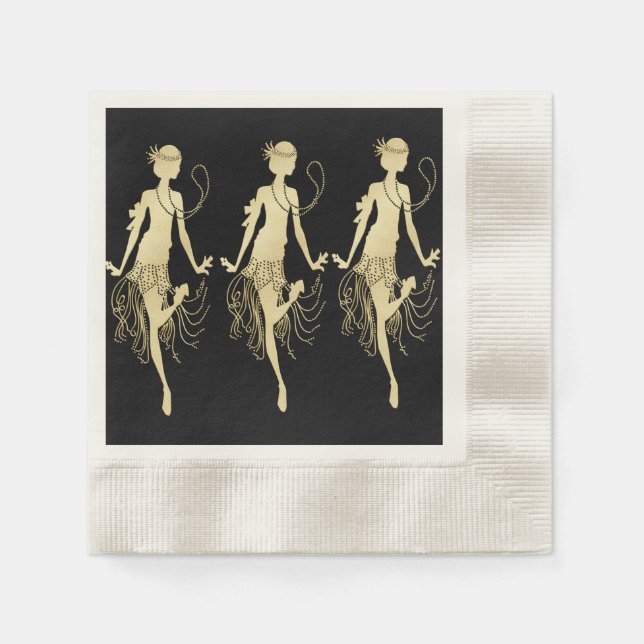 Retro Flappers Black Background Napkins (Front)