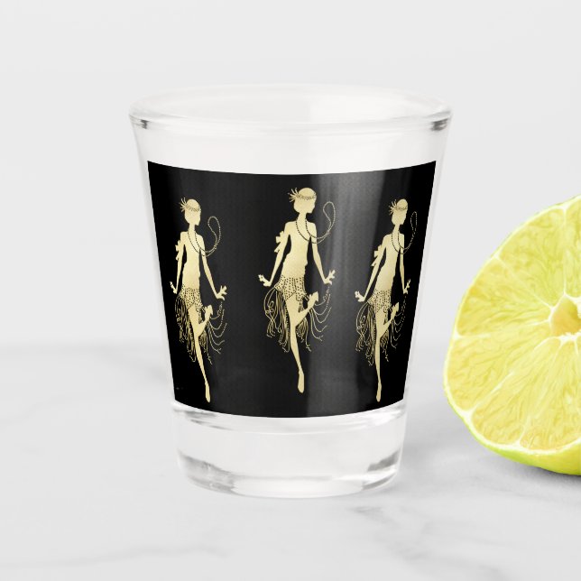 Retro Flappers Black Background Shot Glass (Front)