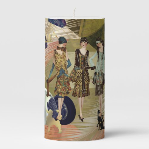 Retro Flappers in Paris Vintage Design  Pillar Candle