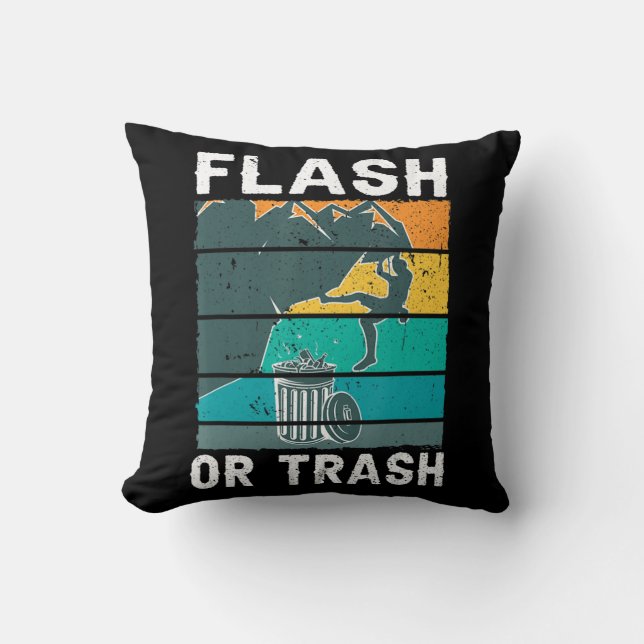 Retro Flash or Trash Fun Rock Climbing Mountain Bo Throw Pillow (Front)
