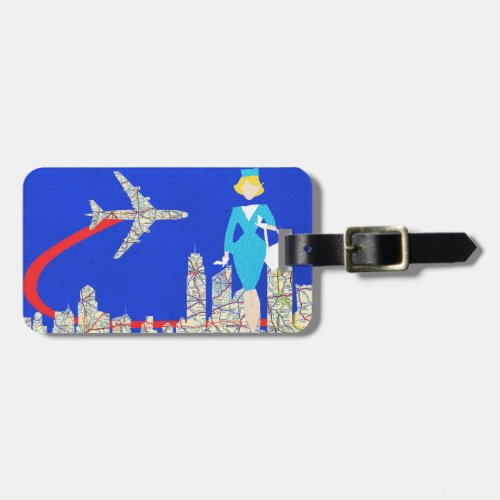 Retro Flight Attendant Customizable Luggage Tag