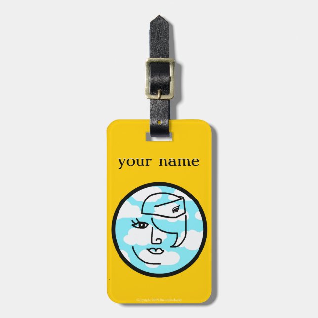 Retro Flight Attendant Personalized Luggage Tag #3 (Front Vertical)