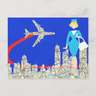 Retro Flight Attendant Postcard