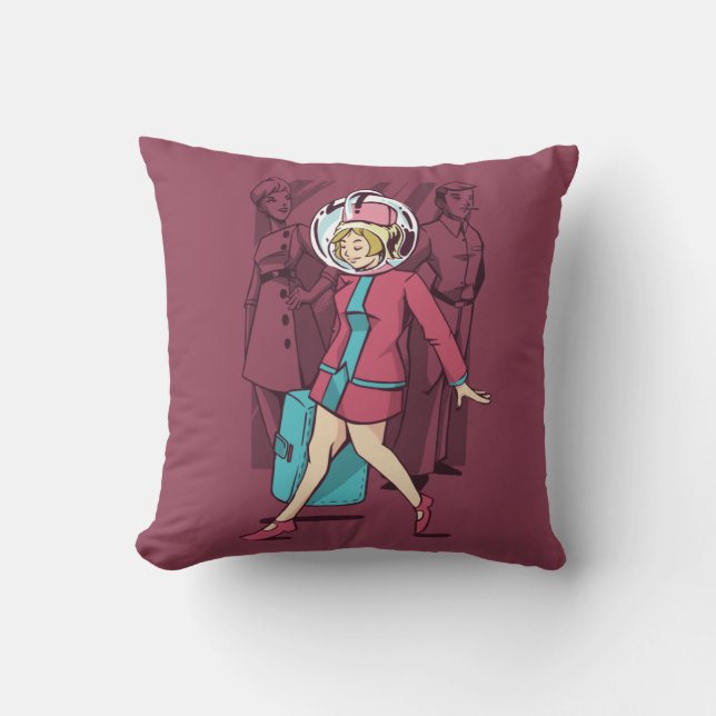 Retro Flight Attendant Throw Pillow (Front)