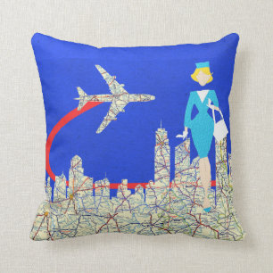 Retro Flight Attendant Throw Pillow