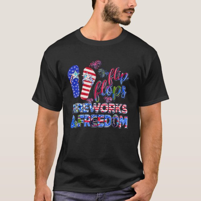 Retro Flip Flops Fireworks Freedom American Flag T T-Shirt (Front)