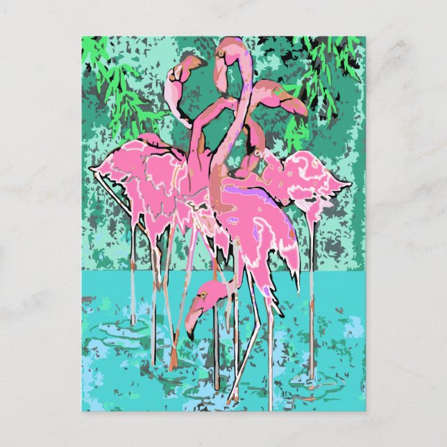 Retro Flock of Flamingo Birds Postcard Flamingos (Front)