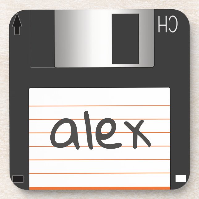 Retro Floppy Disks with Label for Geek Nerds Beverage Coaster (Front)