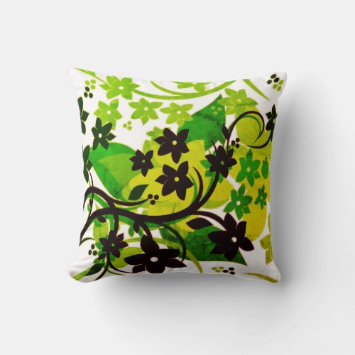 Retro Floral 1974 Botanical Graphic Design Throw Pillow