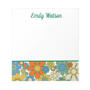 Retro Floral 60s 70s Flowers Personalized Notepad