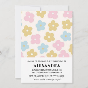 Retro Floral 79th birthday invitations