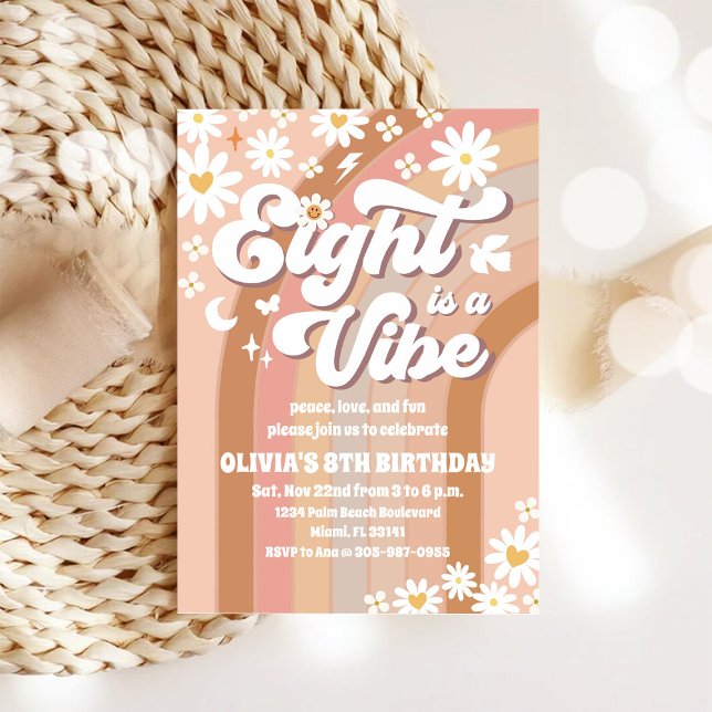 Retro Floral 8th Birthday Invitation (Creator Uploaded)