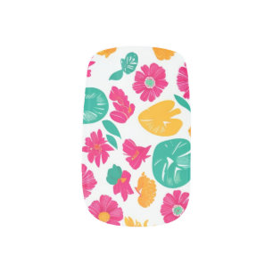 retro floral abstract botanical colorful modern minx nail art