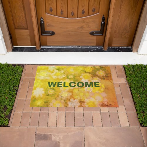 Retro Floral Abstract Salty Watercolor Painting  Doormat