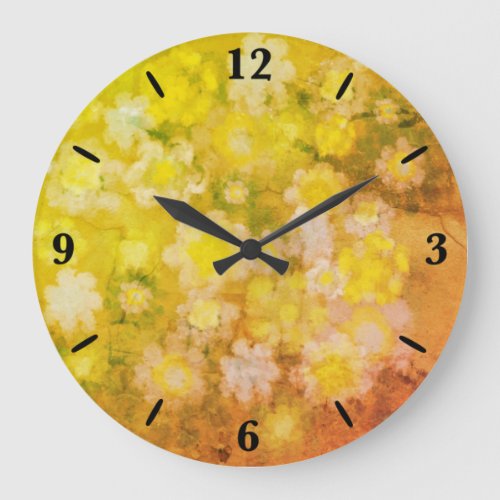 Retro Floral Abstract Salty Watercolor Painting    Large Clock