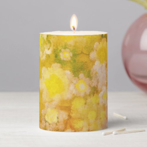 Retro Floral Abstract Salty Watercolor Painting  Pillar Candle