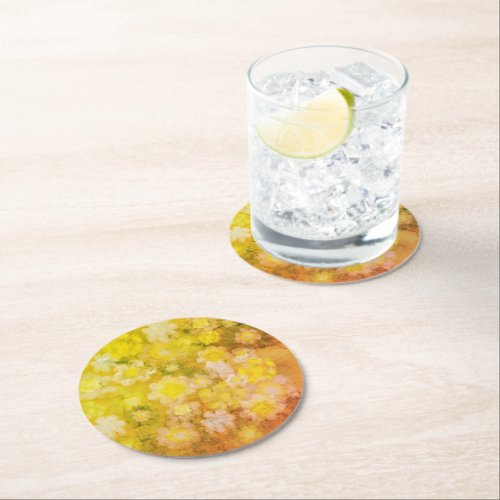 Retro Floral Abstract Salty Watercolor Painting  Round Paper Coaster