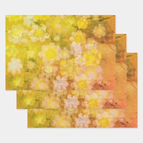Retro Floral Abstract Salty Watercolor Painting  Wrapping Paper Sheets