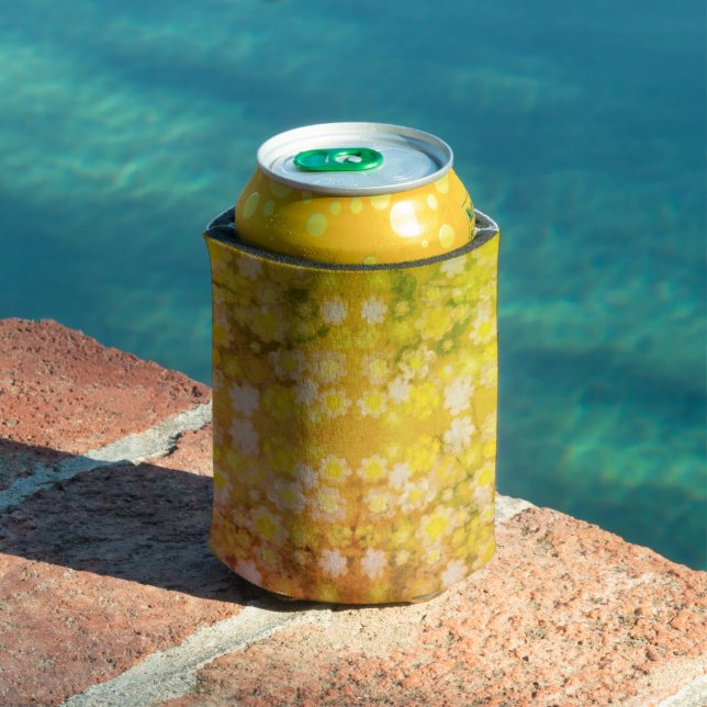 Retro Floral Abstract Salty Watercolor Pattern  Can Cooler (In Situ Pool)