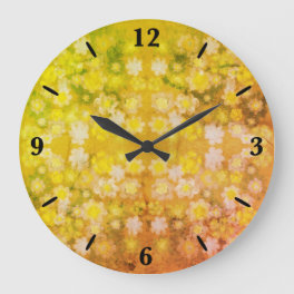 Retro Floral Abstract Salty Watercolor Pattern Large Clock