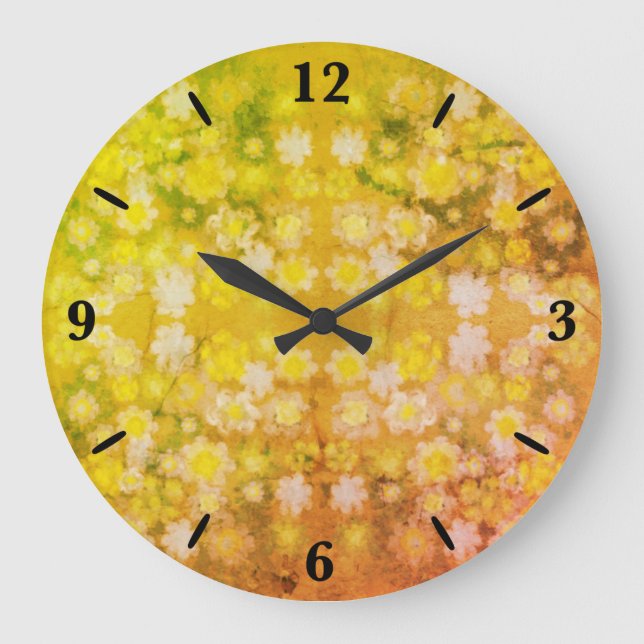 Retro Floral Abstract Salty Watercolor Pattern  Large Clock (Front)