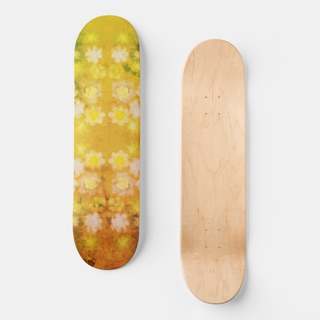 Retro Floral Abstract Salty Watercolor Pattern  Skateboard (Front)