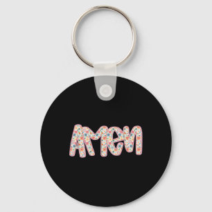 Retro Floral Amen Happy Christian Easter Bible Ver Keychain
