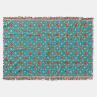 Retro Floral and Polka Dots on Teal Throw Blanket