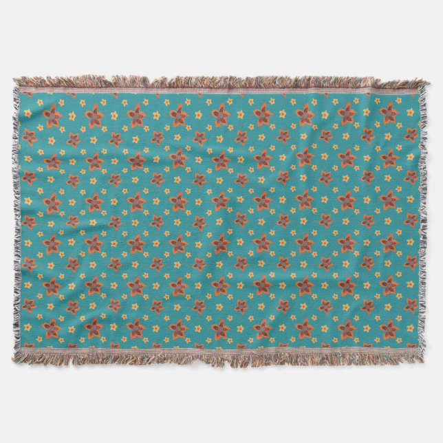 Retro Floral and Polka Dots on Teal Throw Blanket (Front)