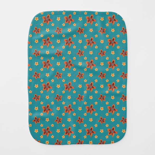 Retro Floral and Polkas on Teal Baby Burp Cloth (Front)