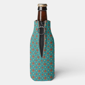 Retro Floral and Polkas on Teal Bottle Cooler