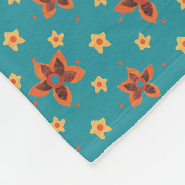 Retro Floral and Polkas on Teal Fleece Blanket (Corner)