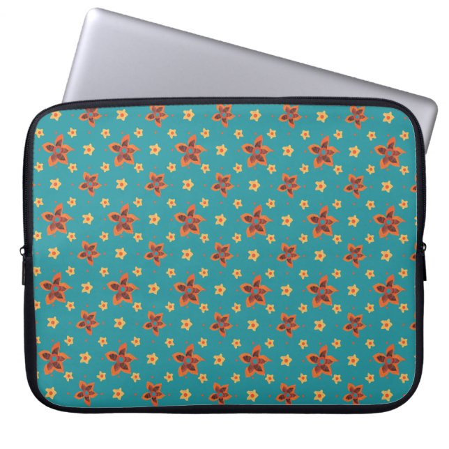 Retro Floral and Polkas on Teal Laptop Sleeve (Front)