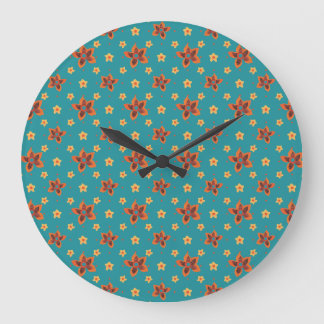 Retro Floral and Polkas on Teal Wall Clock