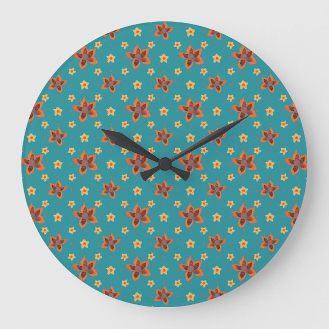 Retro Floral and Polkas on Teal Wall Clock (Front)