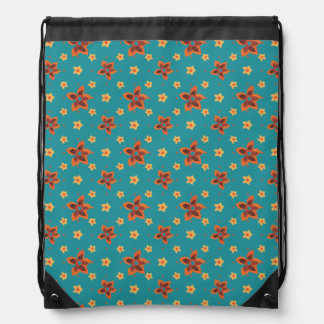 Retro Floral and Polkas, Teal Drawstring Backpack