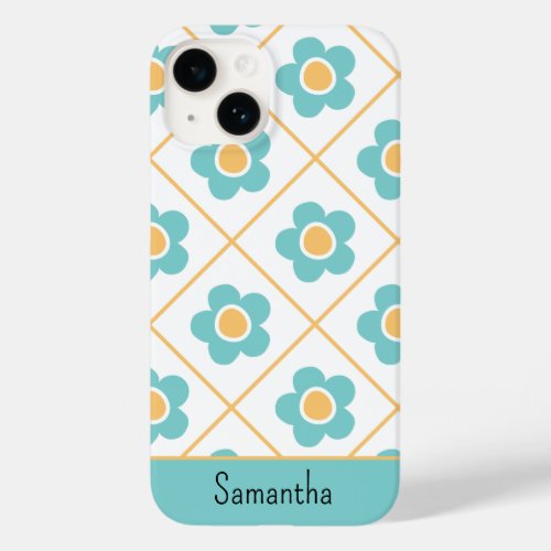 Retro Floral Aqua and Yellow Monogrammed Case_Mate iPhone 14 Case