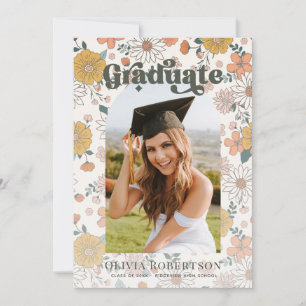 Retro Floral Arch Photo Graduation Announcement