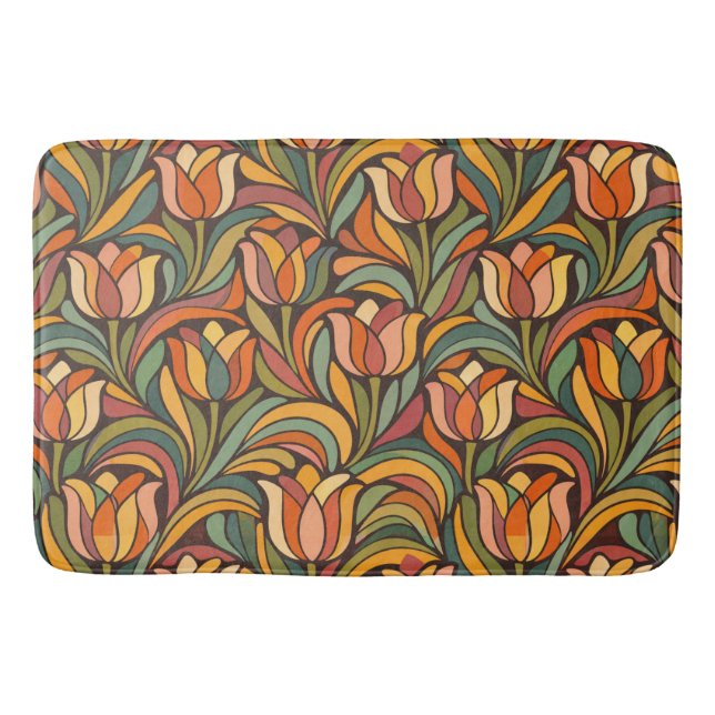 Retro Floral Art Nouveau Pattern Décor Bath Mat (Front)