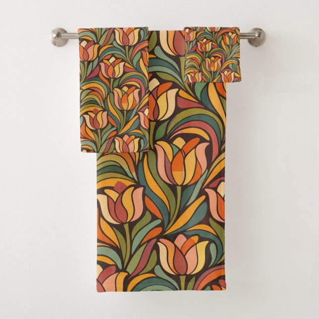 Retro Floral Art Nouveau Pattern Décor Bath Towel Set (Insitu)