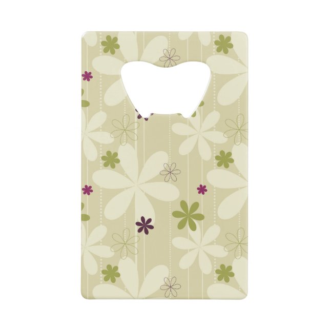 Retro Floral Background Credit Card Bottle Opener (Front)