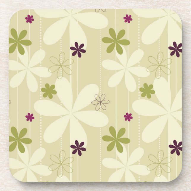Retro Floral Background Drink Coaster (Front)
