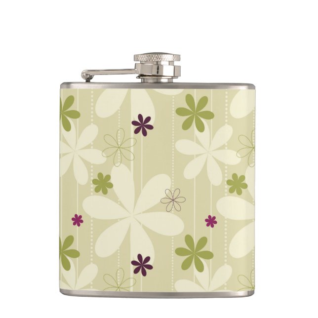 Retro Floral Background Hip Flask (Front)