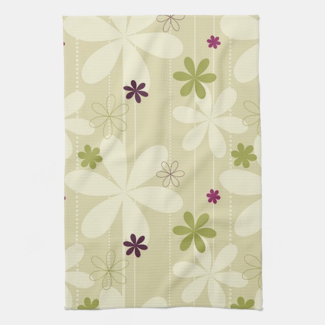 Retro Floral Background Kitchen Towel (Vertical)