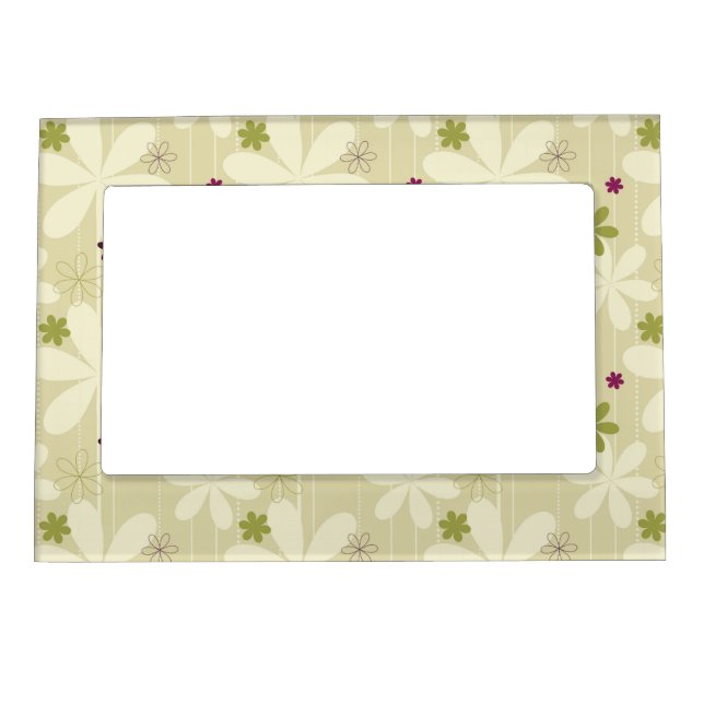 Retro Floral Background Magnetic Picture Frame (Front)