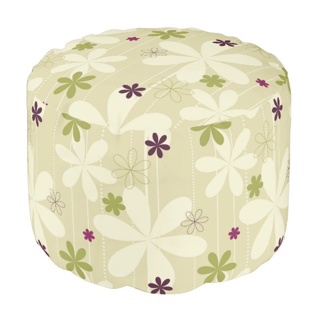 Retro Floral Background Pouf (Angled Front)